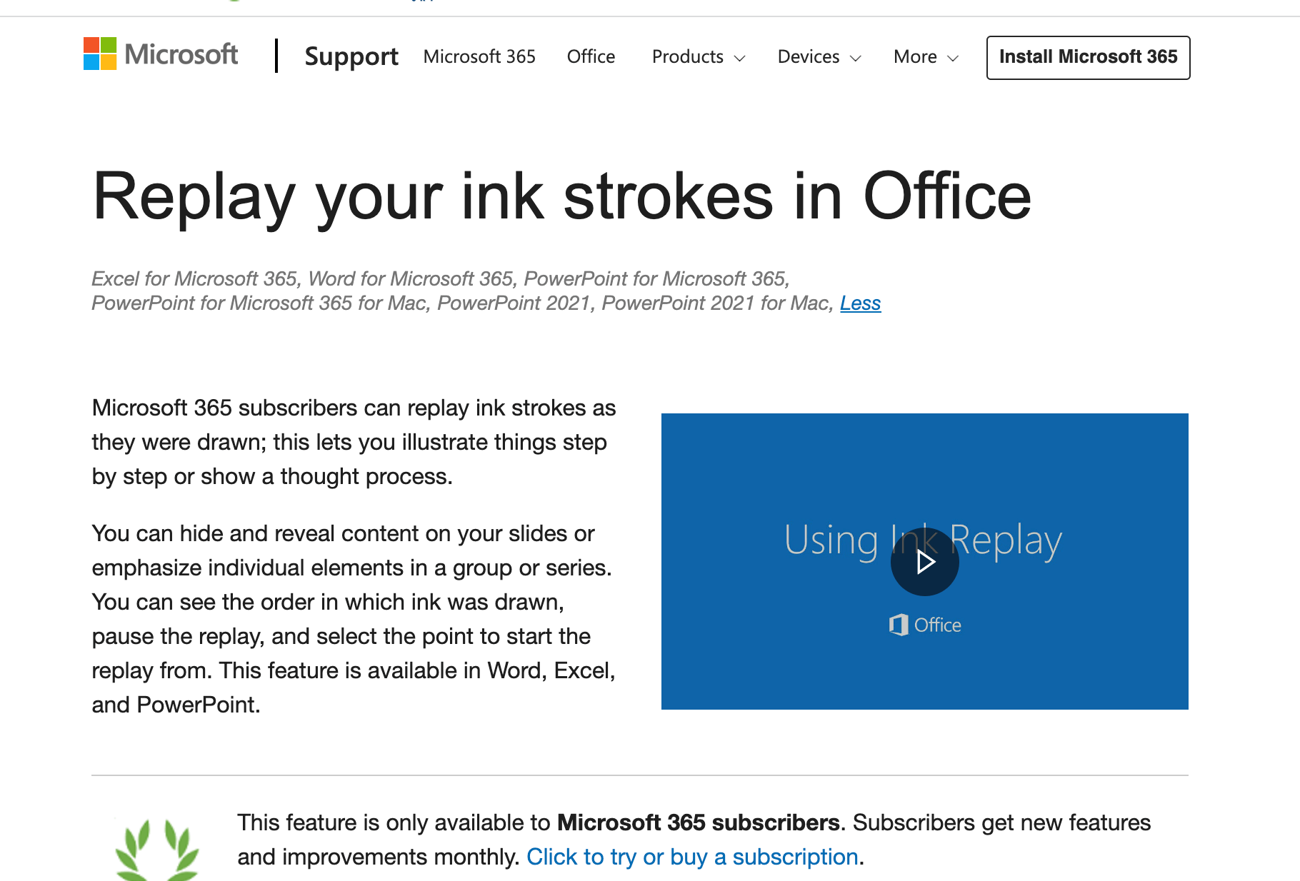 Ink replay on my Macbook Air is absent on word, powerpoint, excel, and ...