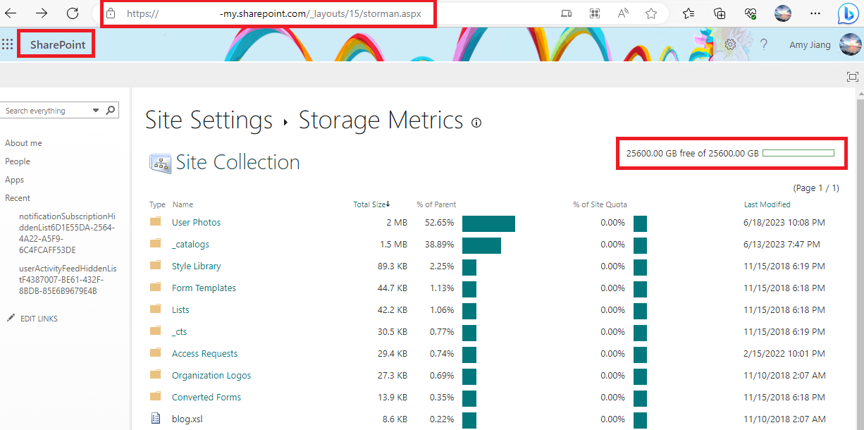 SharePoint Online is out of storage space for undefined OneDrive Site