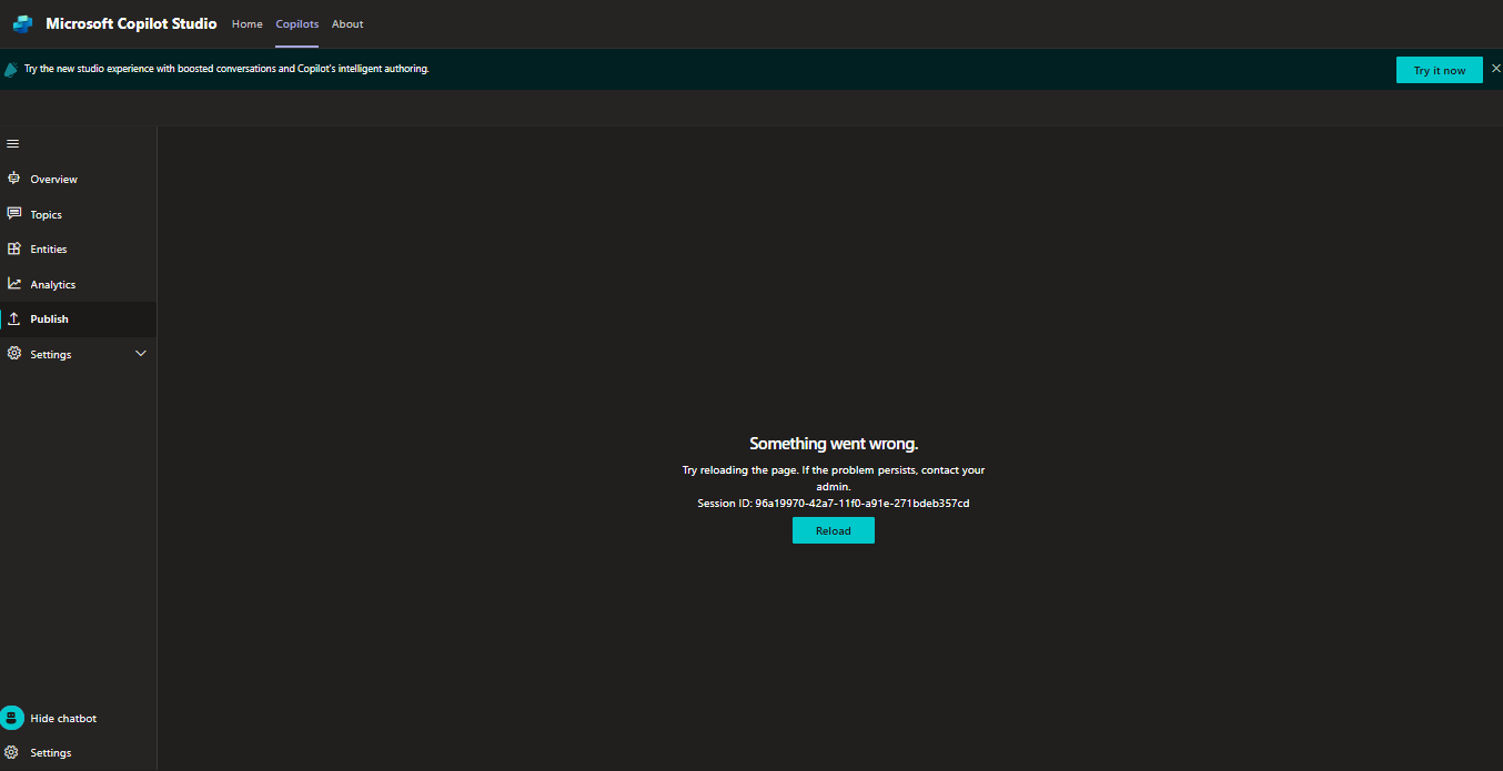 How could i fix the issue about publish in Microsoft Copilot Studio ...