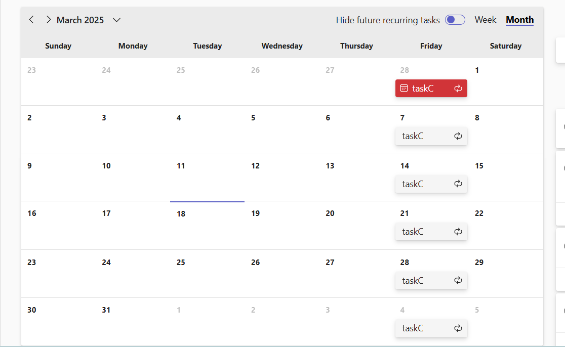 Tasks set to repeat weekly appear every day on the schedule in Planner ...