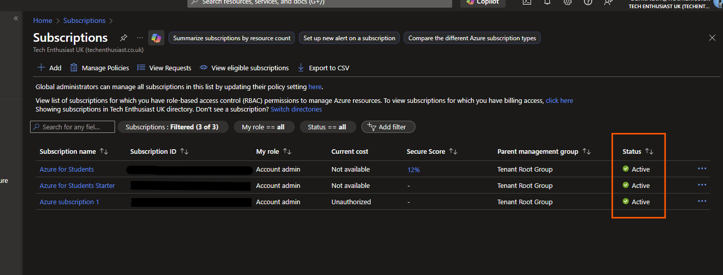Not able to connect to azure subscription - Microsoft Q&A