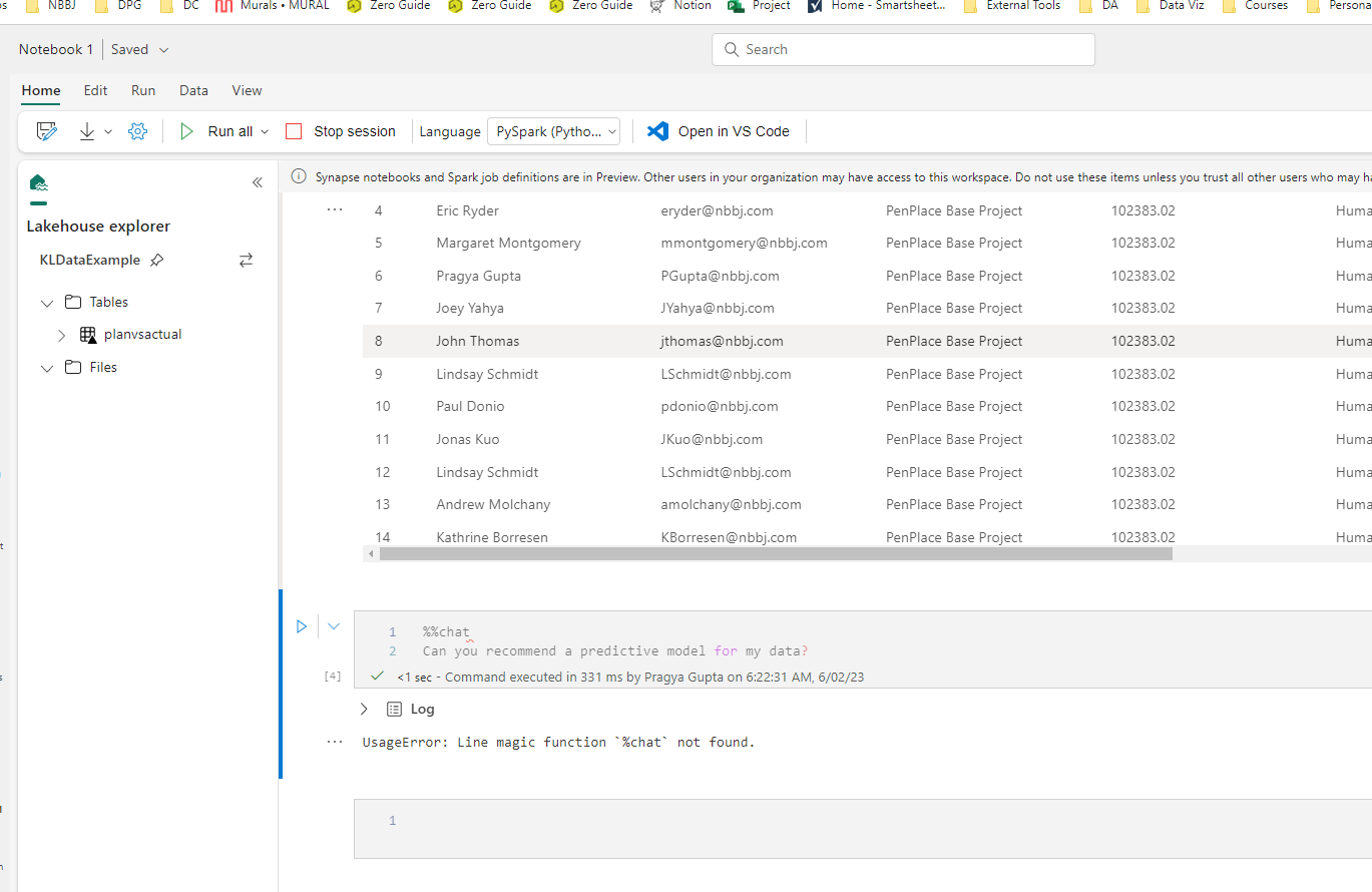 %%Chat not working while using Notebook within microsoft fabric ...