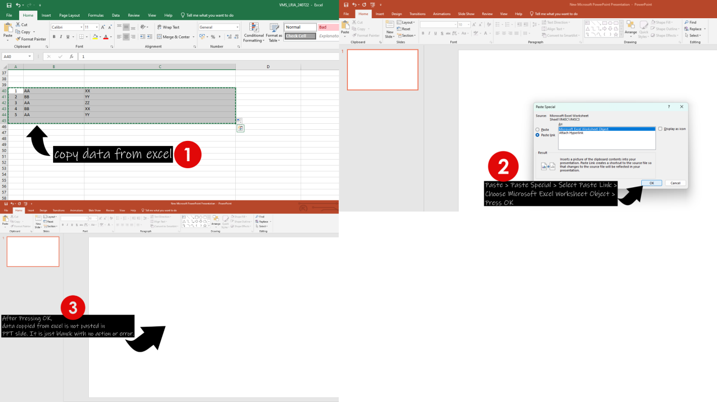 Paste Link from excel to PPT is not working! - Microsoft Q&A