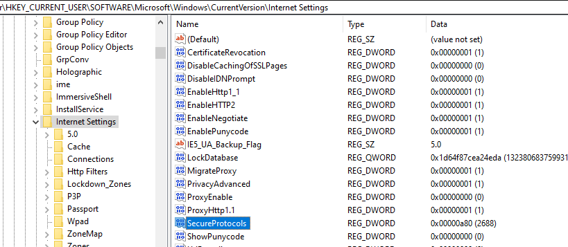 Switching from TLS 1.0 to 1.1, 1.2 in Windows 10 help requested ...