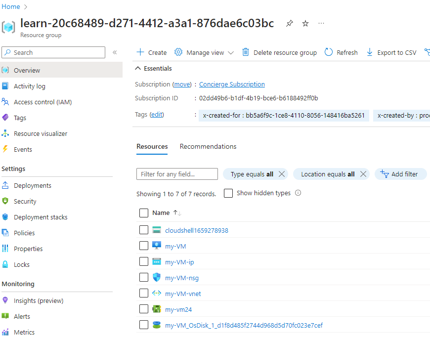 az vm list returns an empty response [] even though resource group and