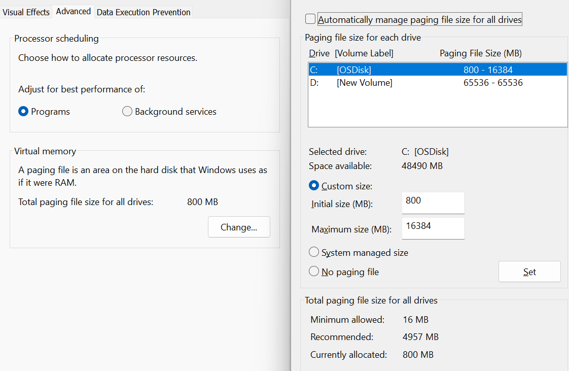 Total paging file for all drives doesn't include paging file size from ...