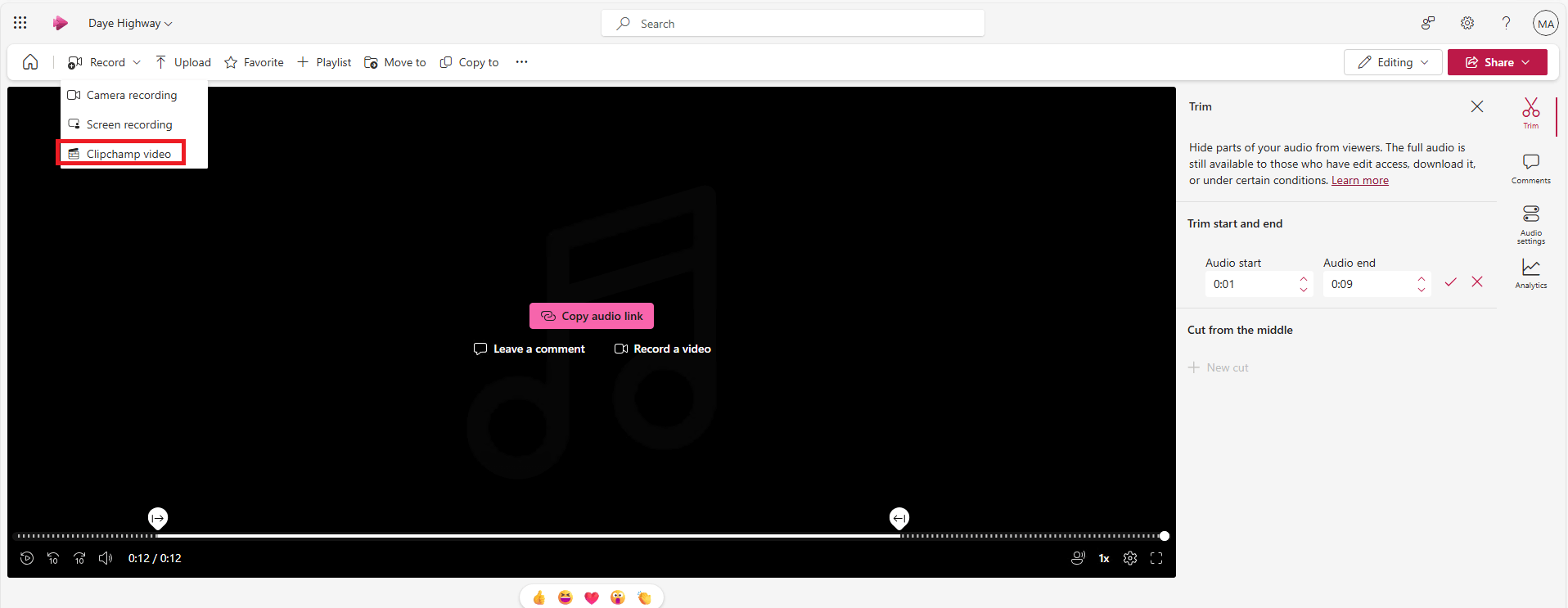 I trimmed audio files on Sharepoint. How do I download the trimmed ...