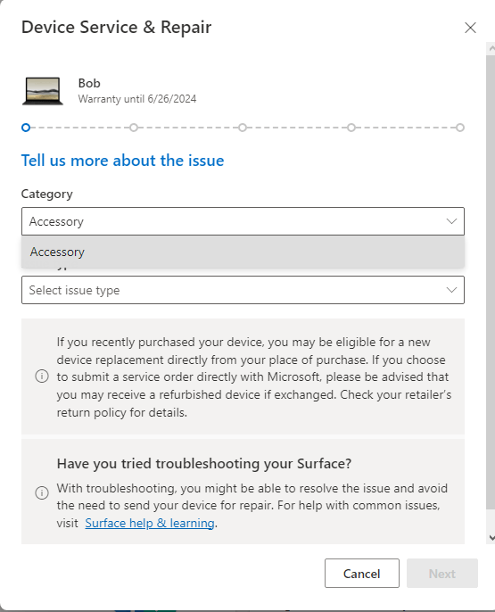 I can only request for services for accessories - Microsoft Q&A
