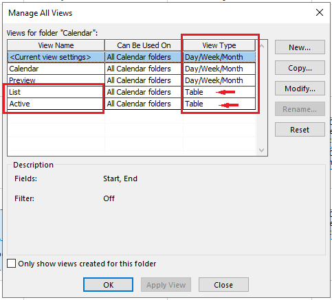 How do I access the calendar table view in the Outlook ribbon ...