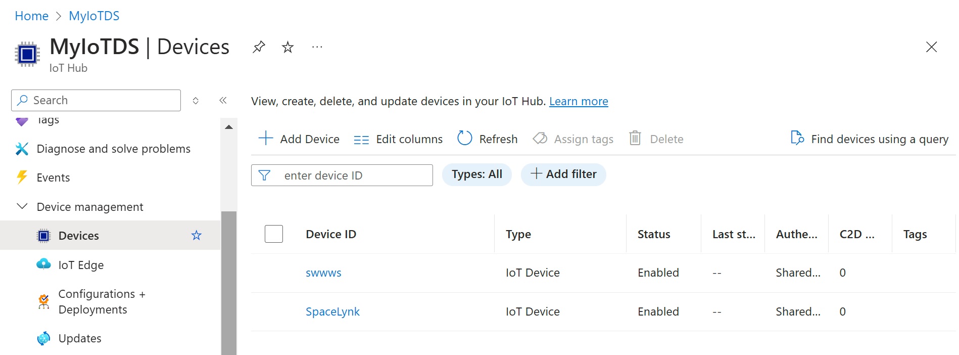 My IoT Hub - devices