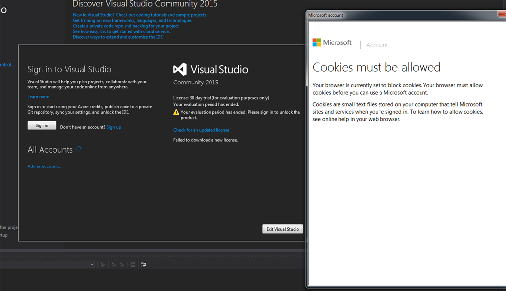 Visual Studio 2015 Sign-In Bug - Microsoft Q&A