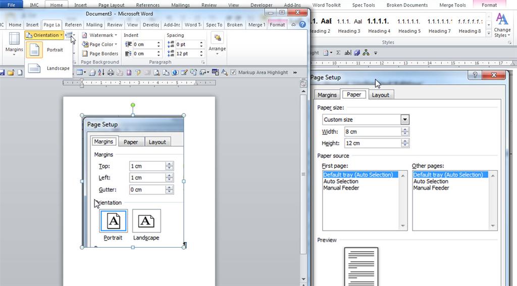 Word 2010 / How to use portrait mode with a document larger than high ...