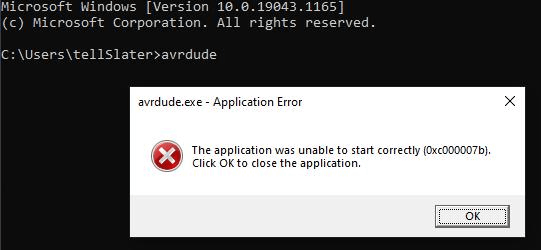 Error 0xc000007b on avrdude.exe - a simple program