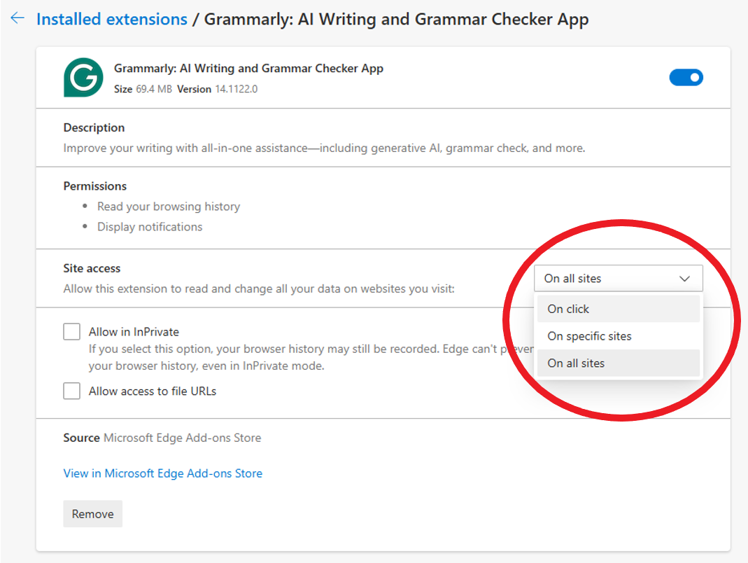 Grammarly settings