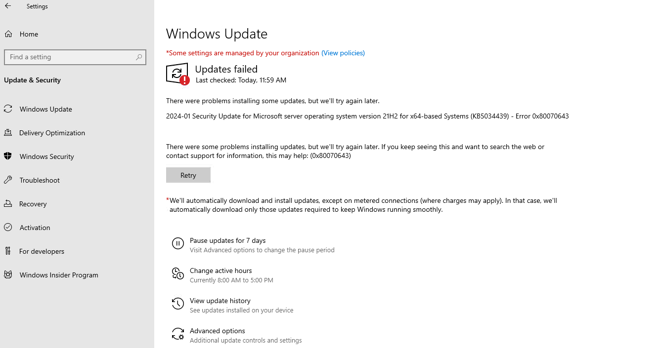 KB5034439 update failure - Microsoft Q&A