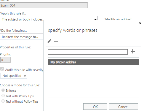 key word in mail rule