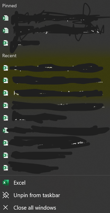 Excel jump pin list won't accept new filenames - Microsoft Q&A