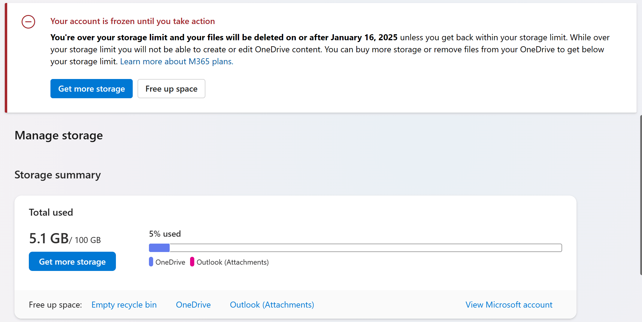 Microsoft account freeze even after update storage - Microsoft Q&A