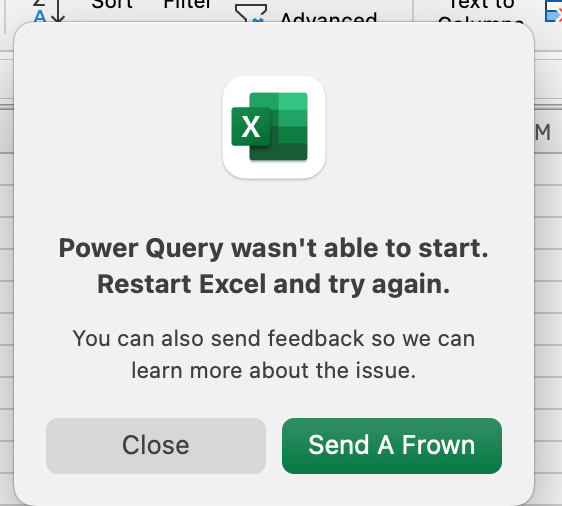 Power Query is not working on Excel 365 in MacOs - Microsoft Q&A