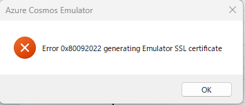 Cosmos DB エミュレーターがインストール後に起動しない – 証明書の