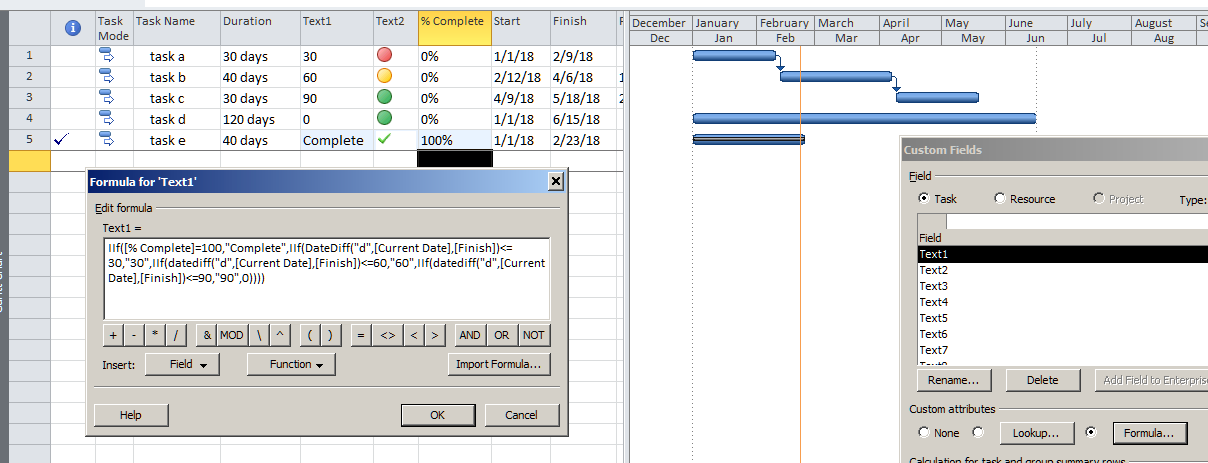 MS Project 2016 Formula for a finish variance graphical indicator ...