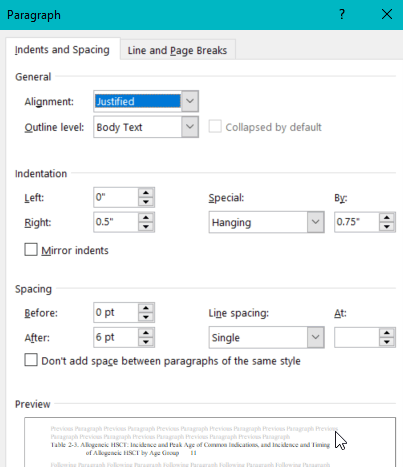 How do I fix the text spacing issues in my list of tables? Text runs ...