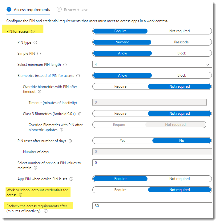 Biometrics and pin issue MAM Intune - Microsoft Q&A