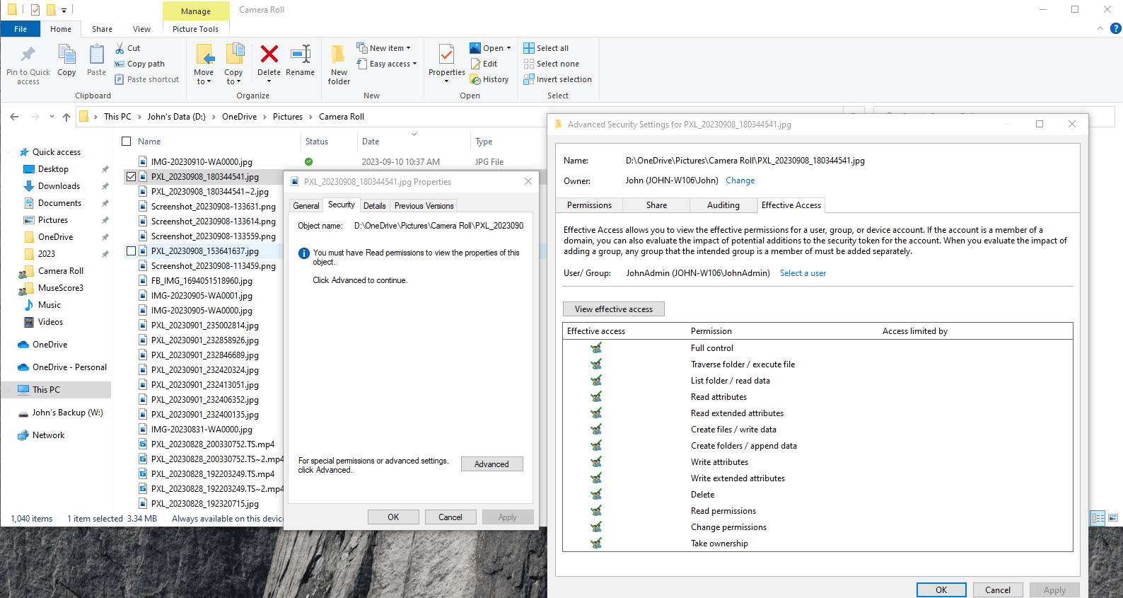 How do I control the windows files security that OneDrive puts on files ...