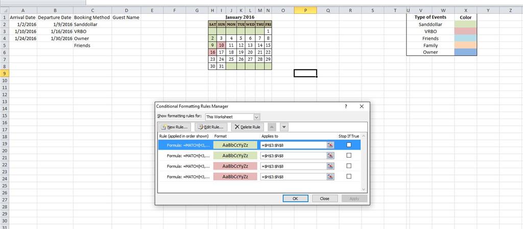 Conditional Formatting on a populated Calendar between two dates on a ...