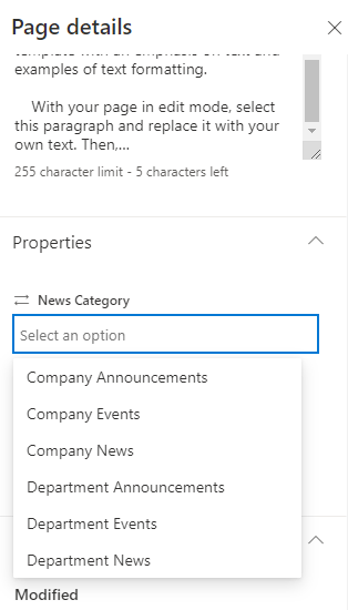 Filter manage property and page properties - Microsoft Q&A