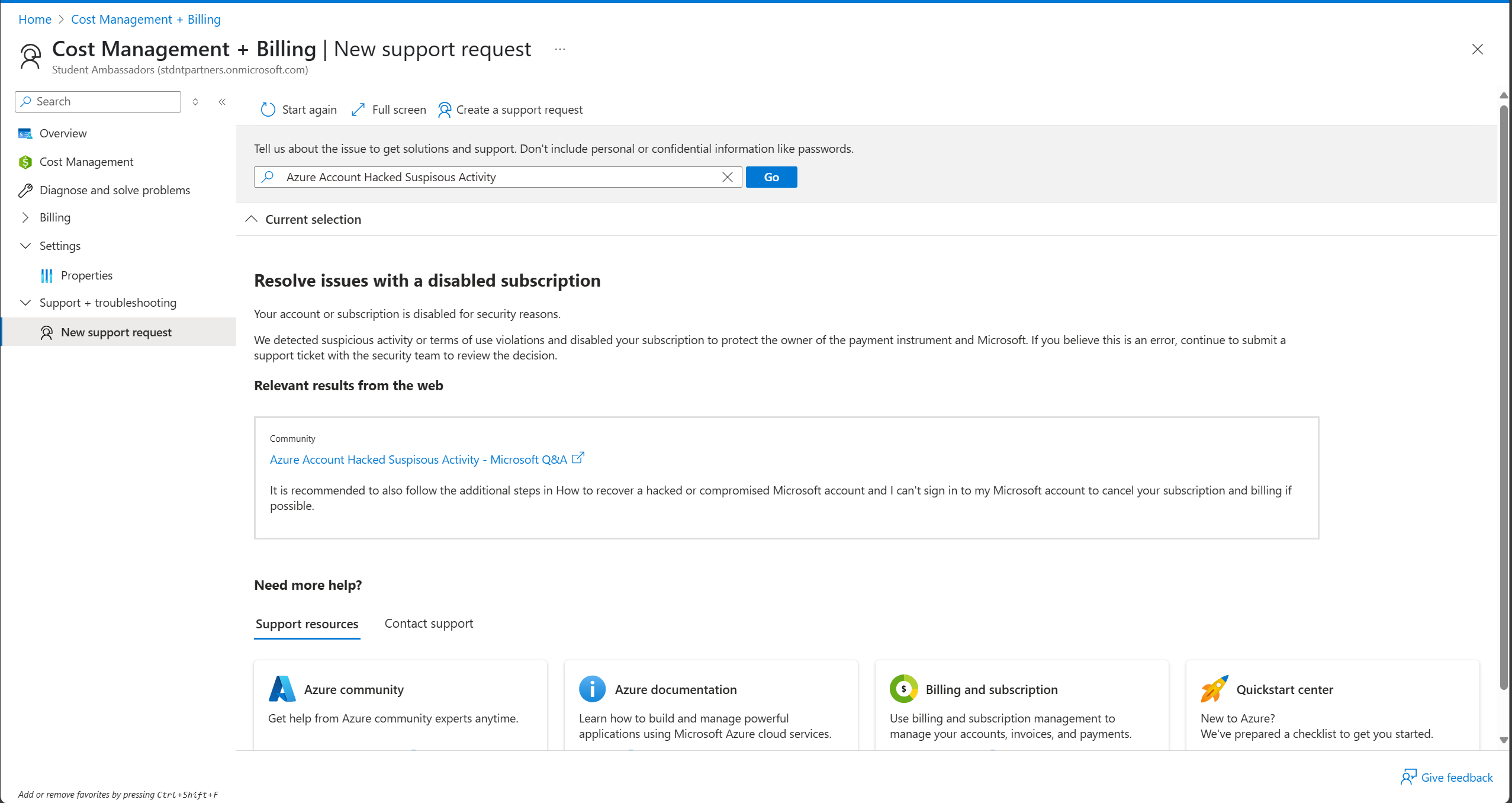 Azure Account Hacked Suspisous Activity - Microsoft Q&A