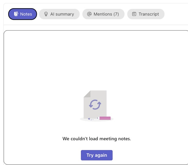 meeting notes do not load - Microsoft Q&A