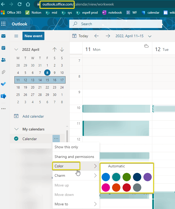 Don't have the 'custom color' option when changing colors of a Calendar ...