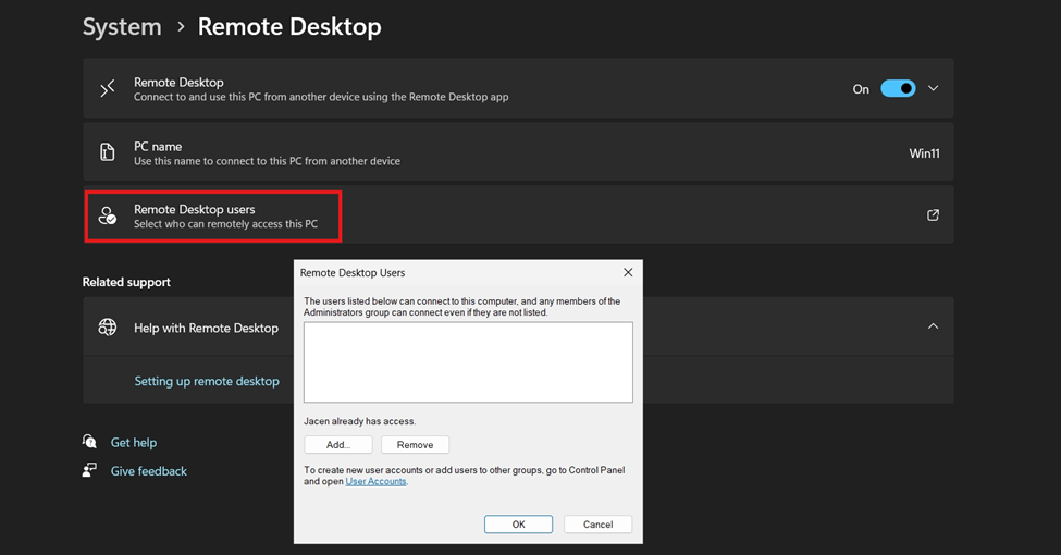 New Windows 11 pc not letting me RDP Into it - Microsoft Q&A