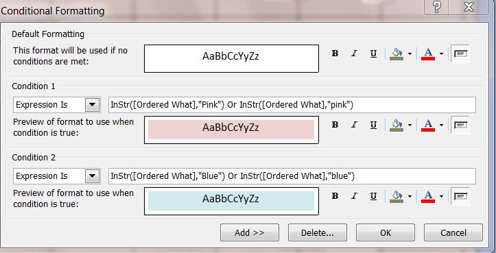 Change background color of a report field based on text withint that ...