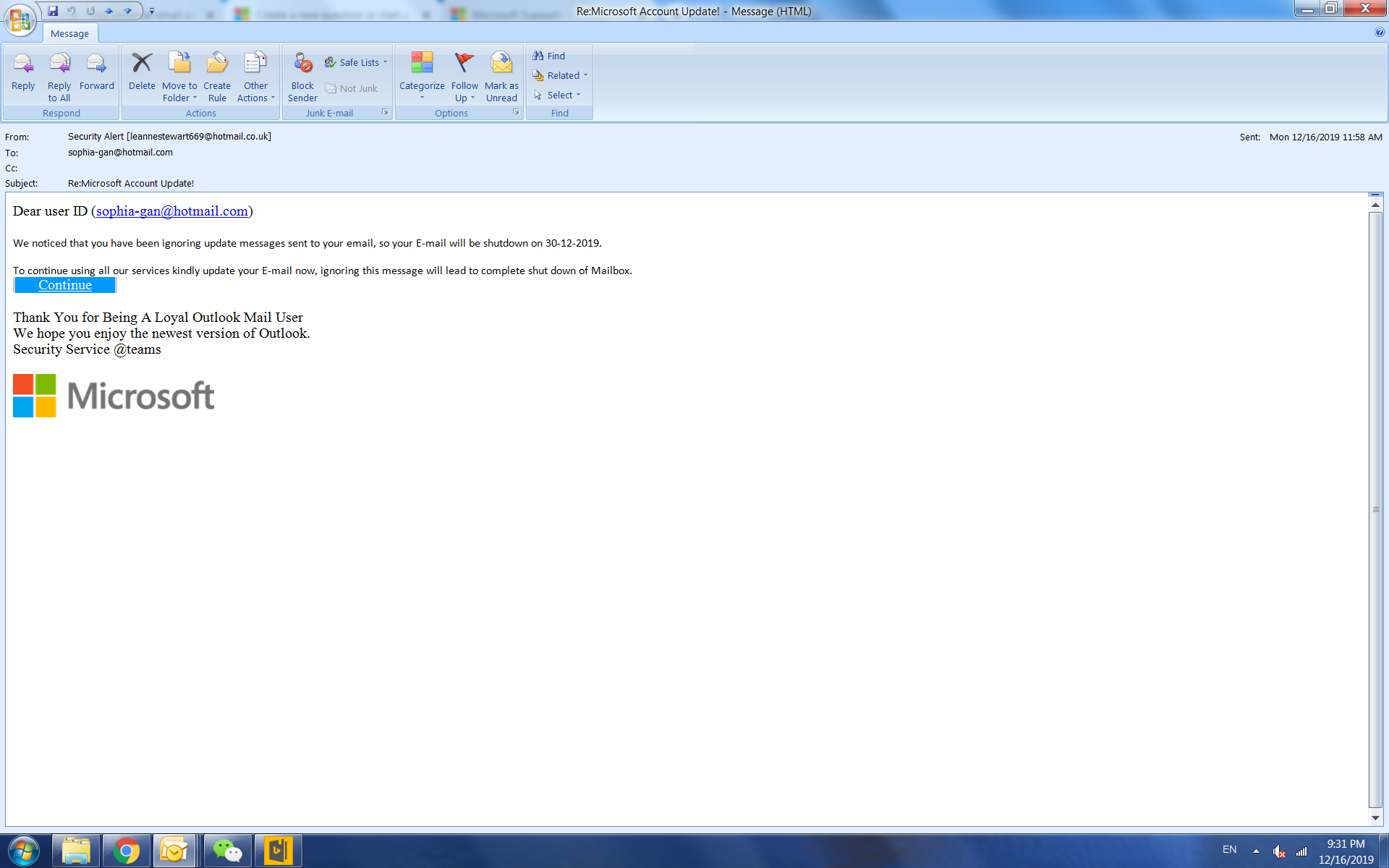Microsoft Account Update! --- is this a scam email - Microsoft Q&A