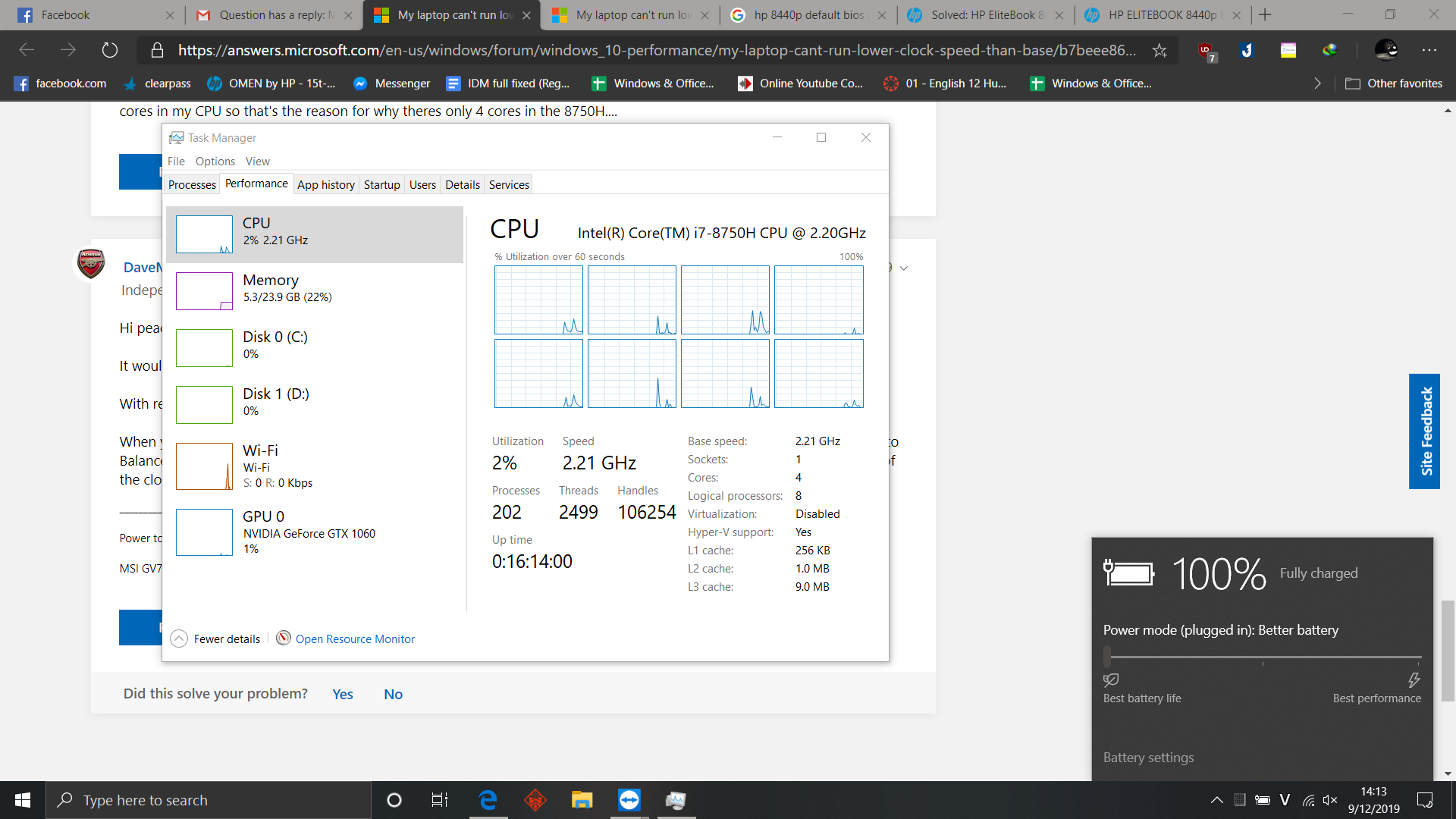 My laptop can't run lower clock speed than base clock speed after ...