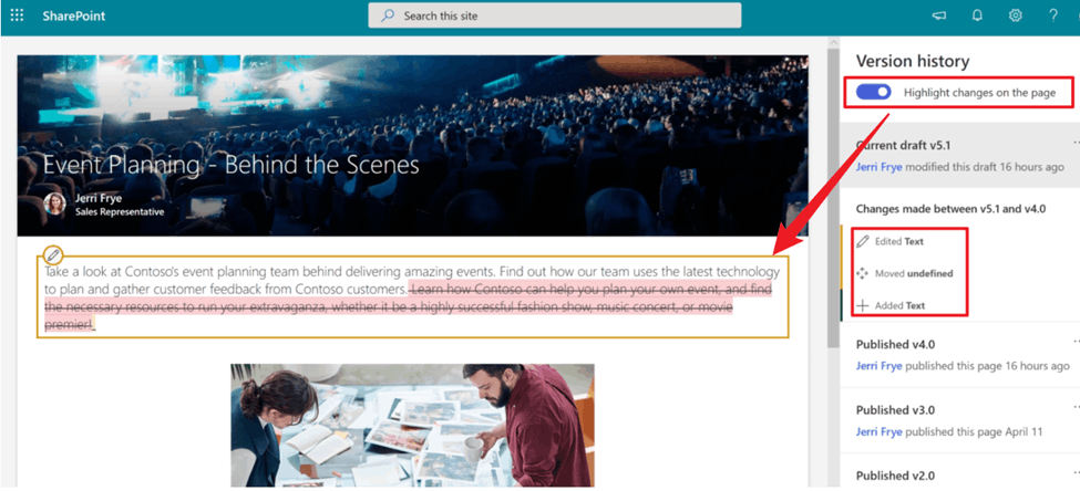Change log for Sharepoint site pages - Microsoft Q&A