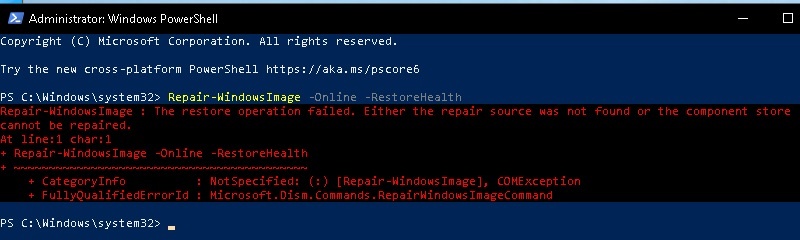 during Repair-WindowsImage -Online -RestoreHealth ,I am getting error ...