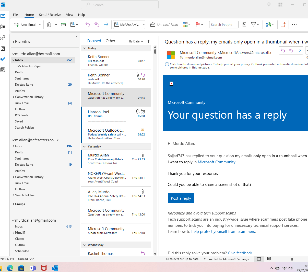 my emails only open in a thumbnail when i want to reply - Microsoft Q&A