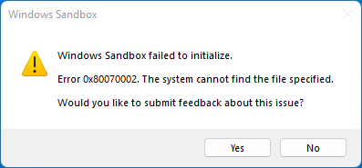 Windows inside Windows Sandbox not launching properly - Microsoft Q&A
