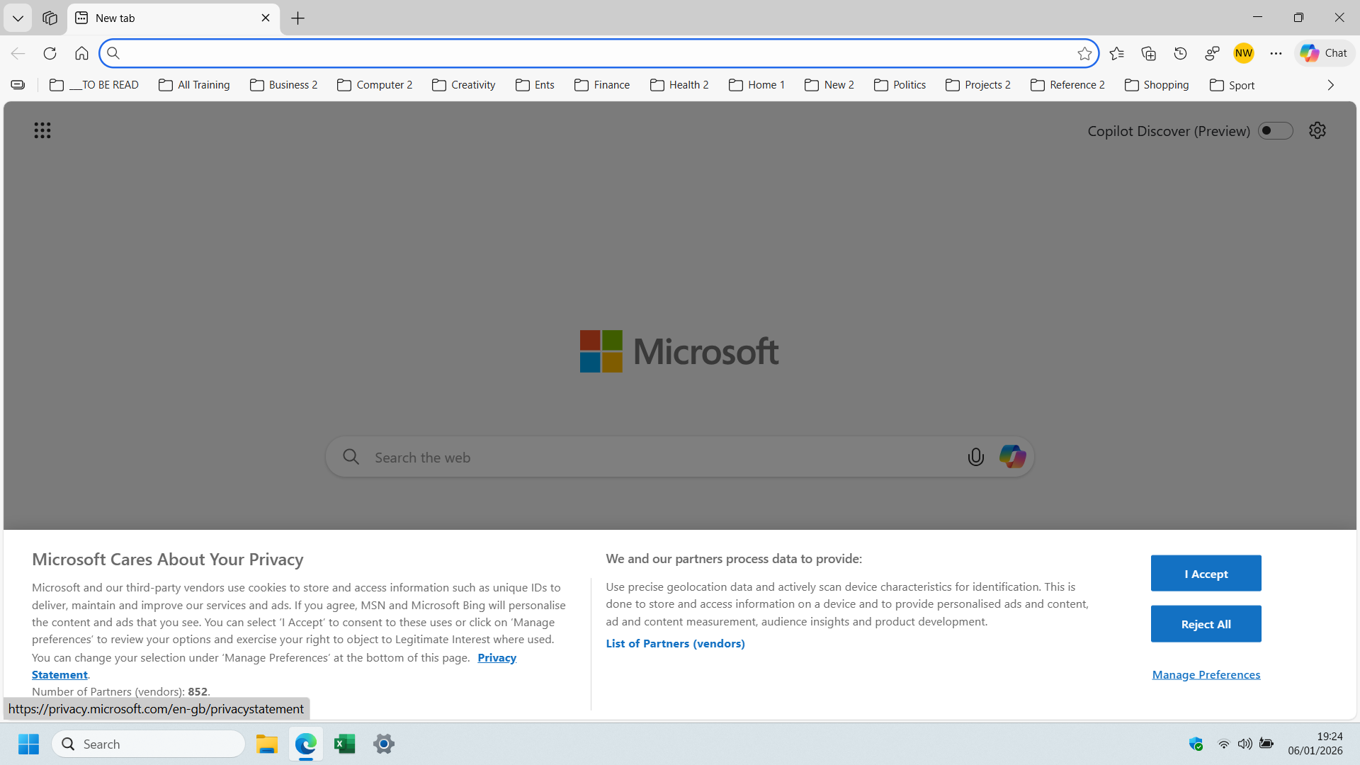 I am asked to accept cookies every time i start using Edge Browser ...