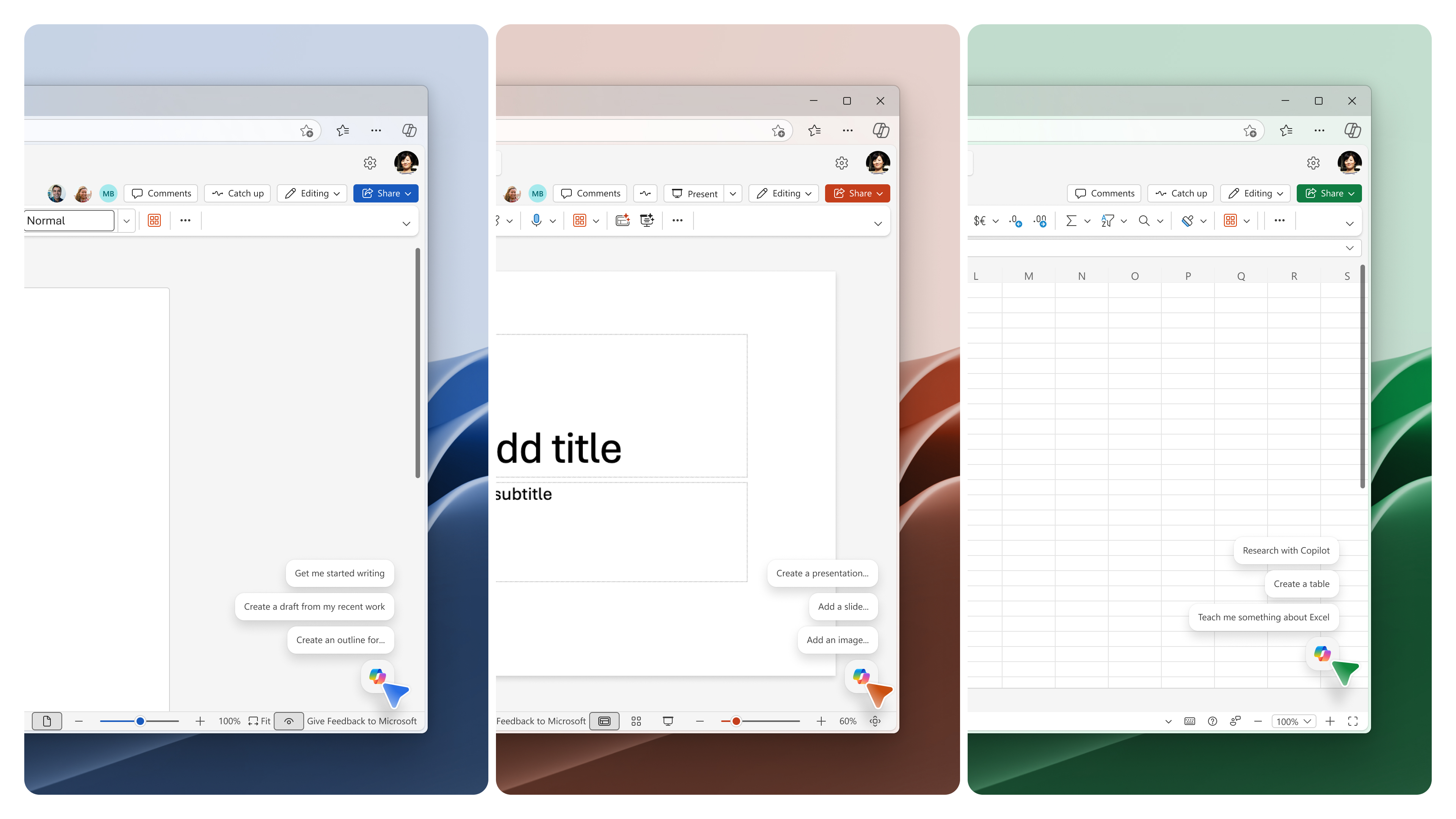Screenshot of the Copilot Dynamic Action button and suggested user actions