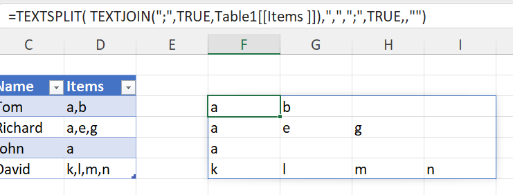 Text split cell versus range - Microsoft Q&A
