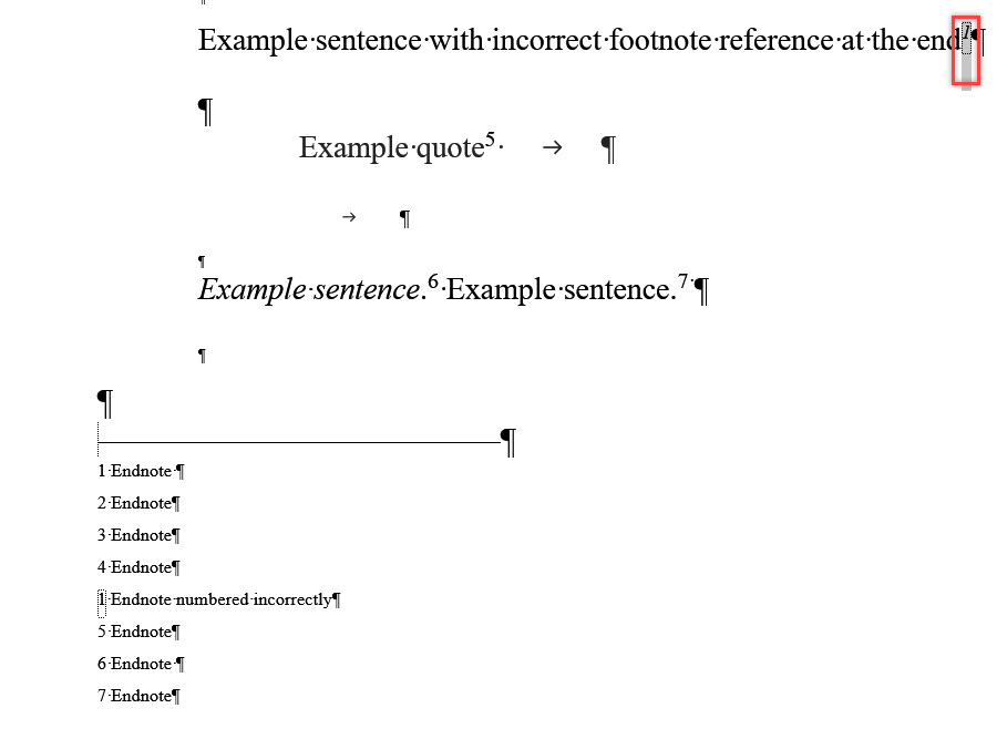 New endnotes are numbered starting at 1, instead of in sequence of ...