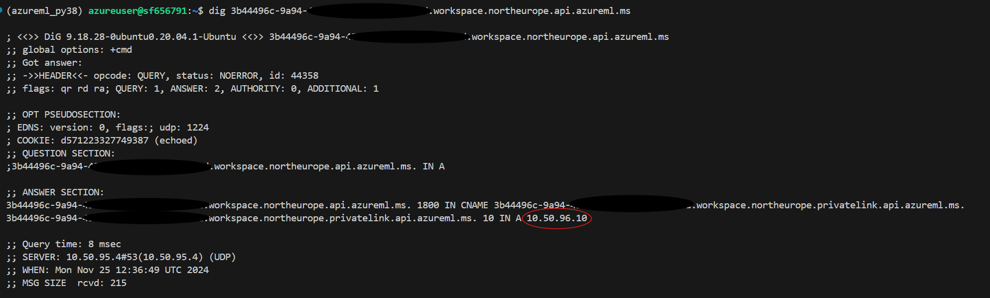 Azure machine learning registry private endpoint dns resolution