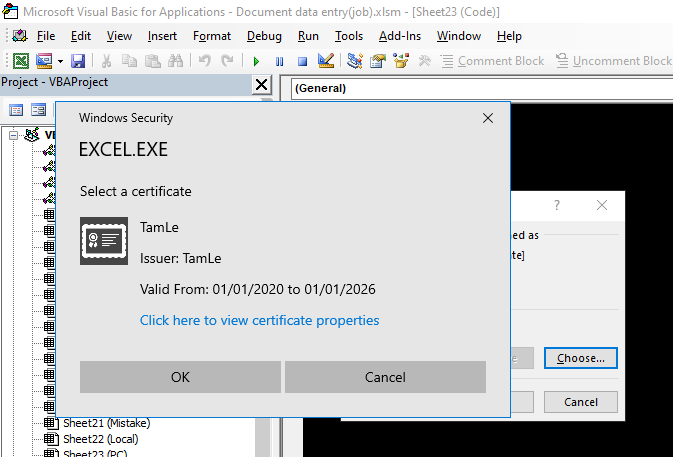 VBA Editor not list Digital Signature - Microsoft Q&A