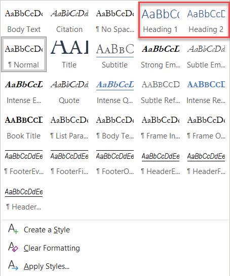 All Heading styles always visible in Quick Styles Gallery even though ...