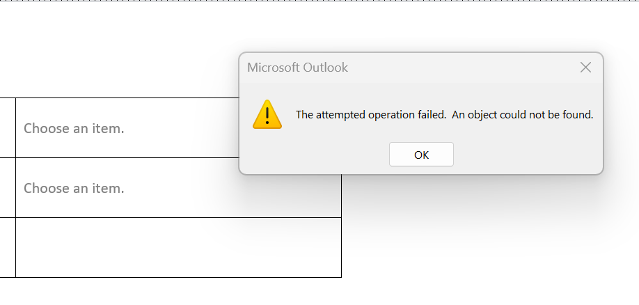 Outlook Form Error: The Attempted operation Failed. An Object Could Not ...