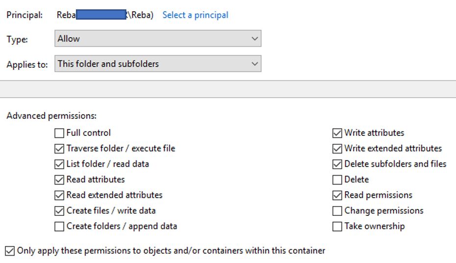 Need help customizing file share permissions: User can manipulate FILES ...